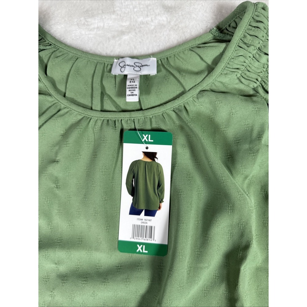 Jessica Simpson Womens XL Green Smocked Shoulder Textured Long Sleeve Blouse NWT - Picture 3 of 8